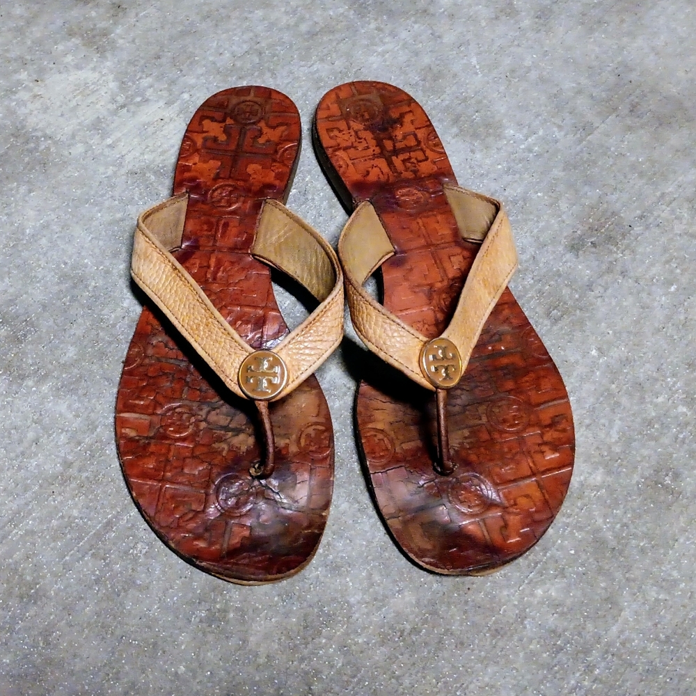 Tory Burch Brown Leather Flip Flop Sandals 10